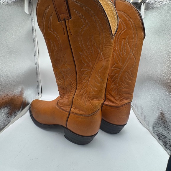 Justin Bay Apache Leather Western Cowboy Boots F3408 Mens 8.5B Tan Made In USA - Picture 3 of 16